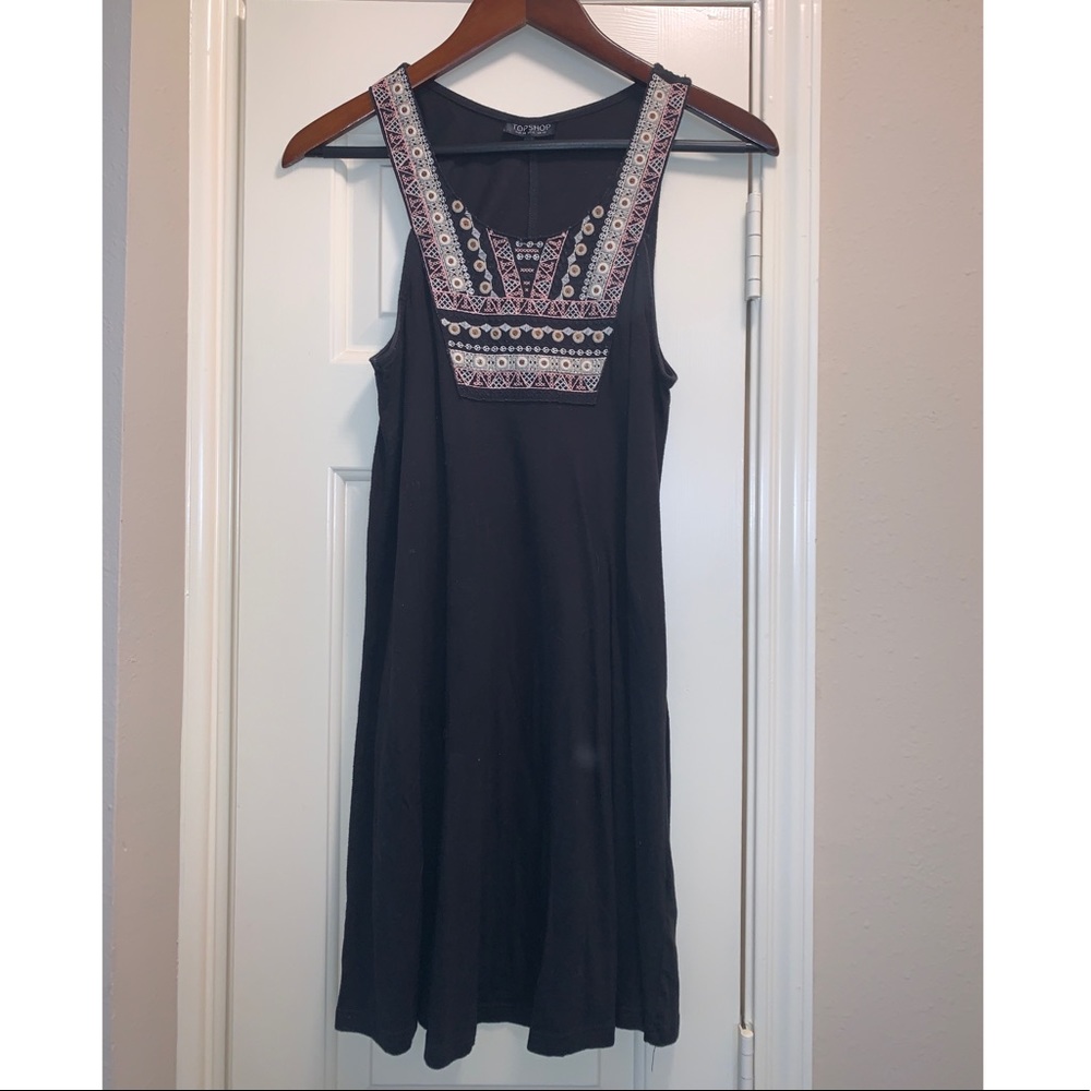 Topshop Dress with Embroidered Detail at Neckline